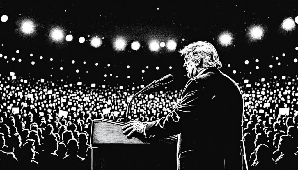 donald trump rally illustration newspaper style