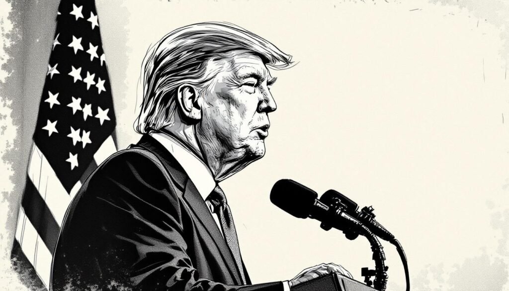 donald trump side profile illustration podium